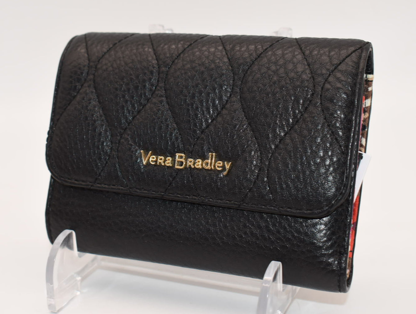 Vera Bradley Compact Riley Wallet in Quilted Black Leather