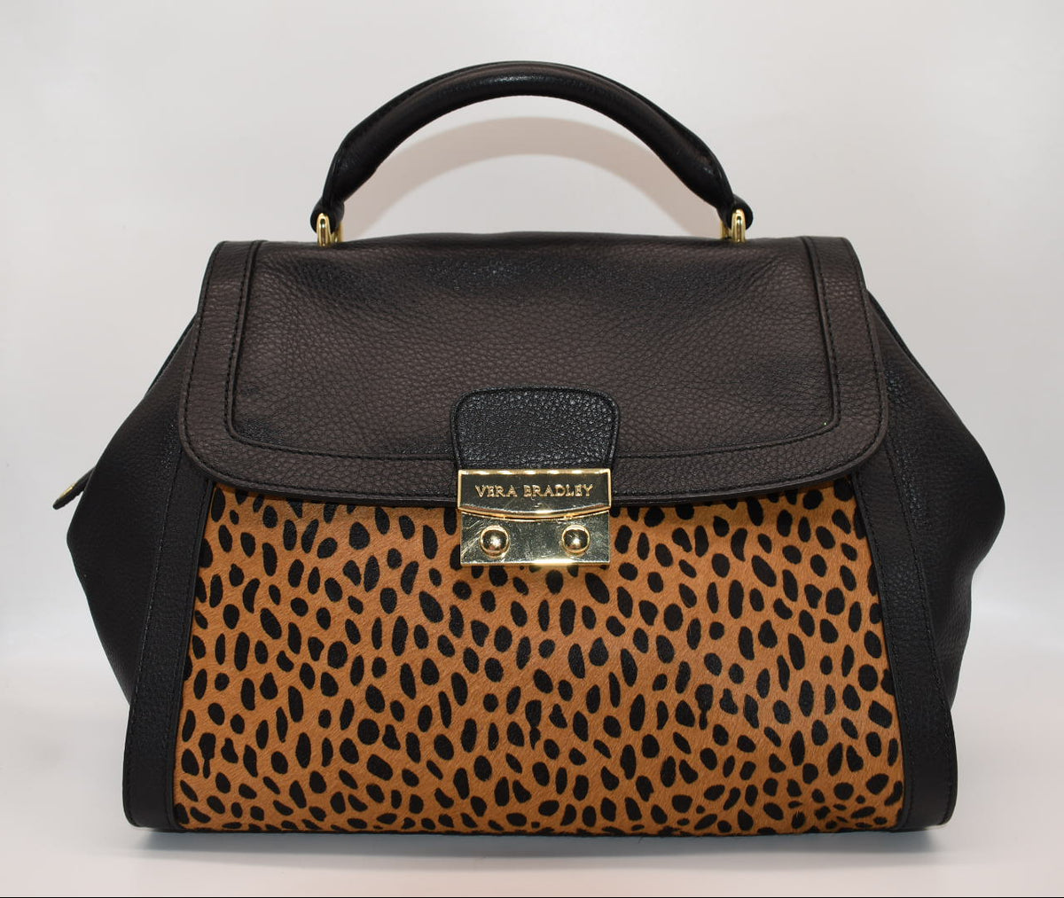 Vera Bradley Large Stella Satchel Bag in Leather & Calf Hair - Cheetah Black