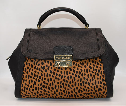 Vera Bradley Large Stella Satchel Bag in Leather & Calf Hair - Cheetah Black