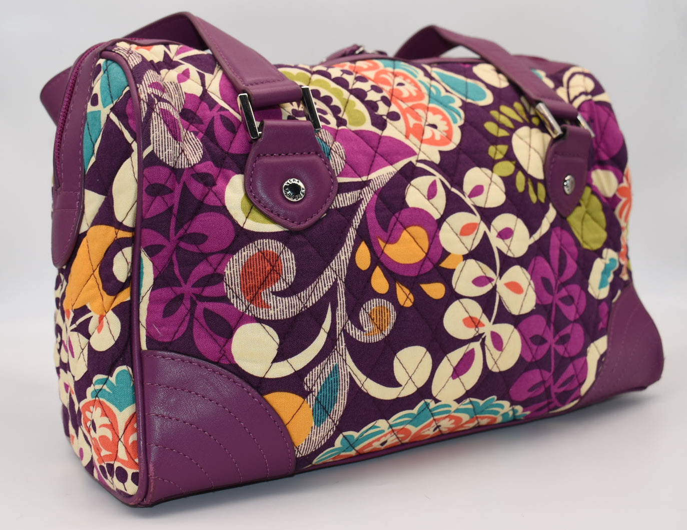 Vera Bradley Trimmed Caroline Satchel Bag in "Plum Crazy" Pattern