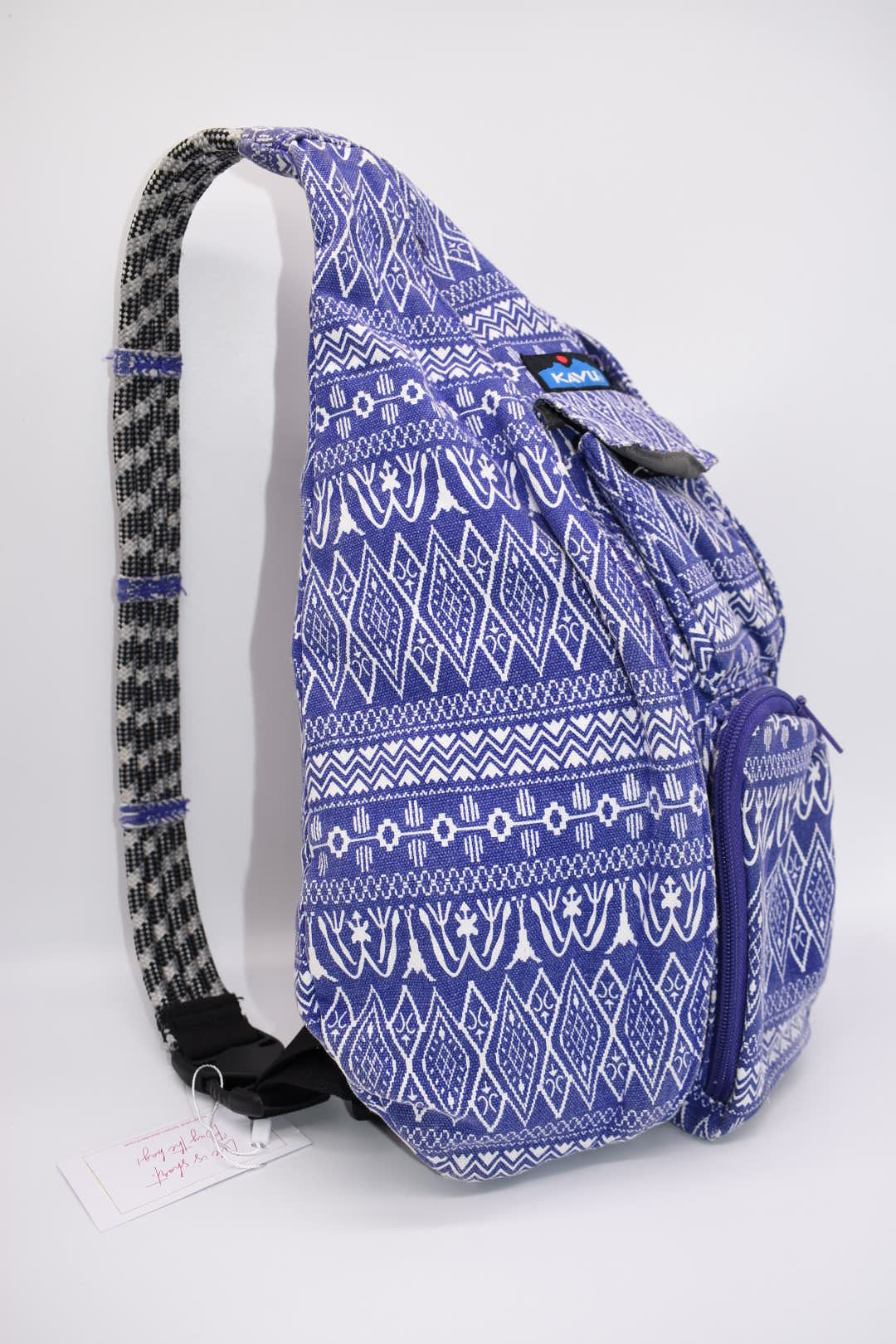 Kavu Canvas Rope Sling Bag in Purple & White