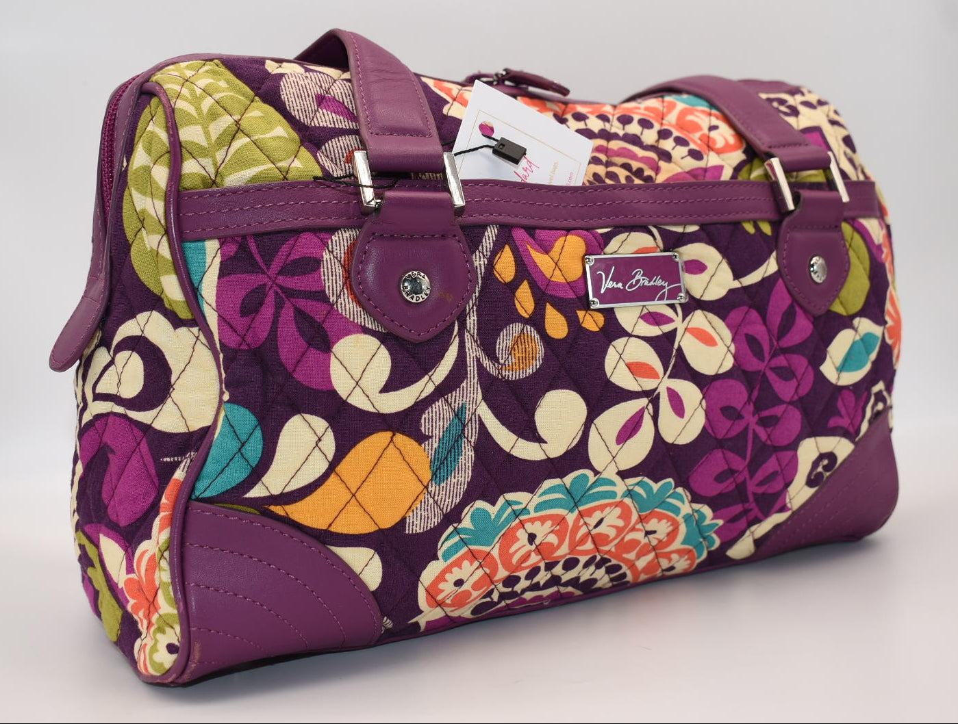 Vera Bradley Trimmed Caroline Satchel Bag in "Plum Crazy" Pattern