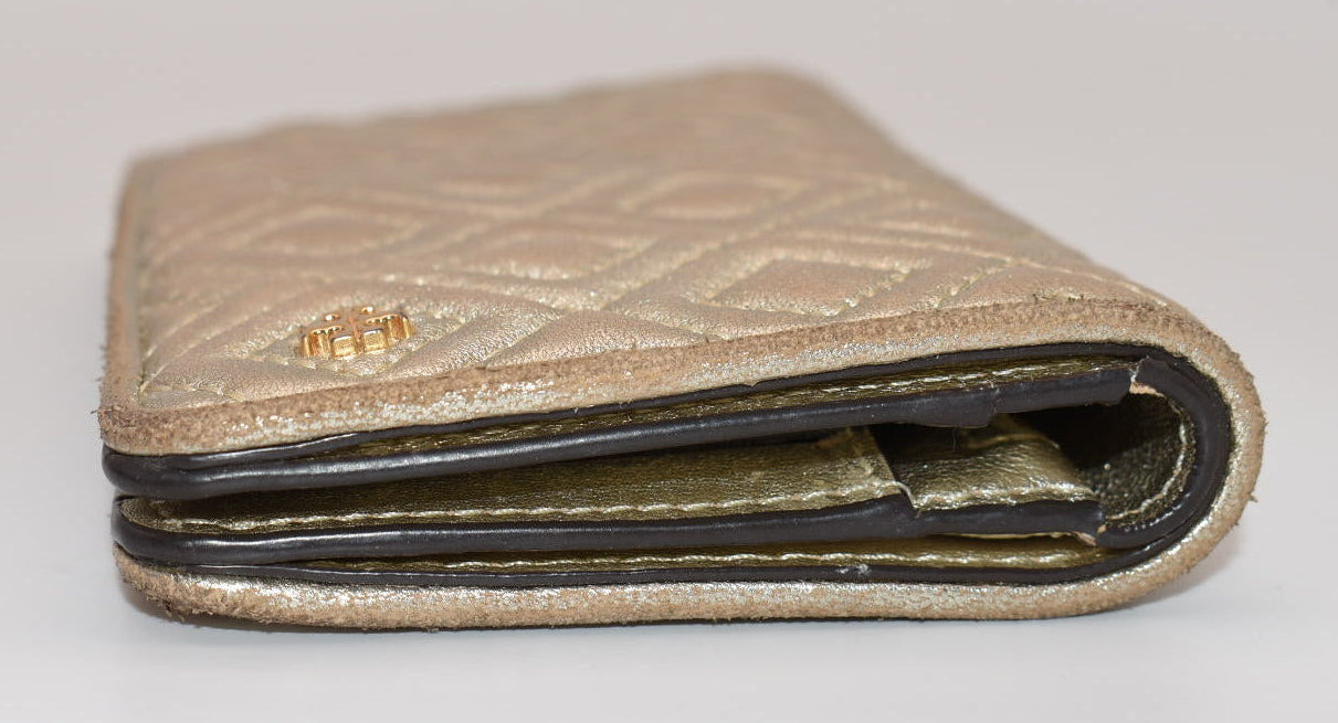 Tory Burch Fleming Metallic Slim Medium Wallet in Gold