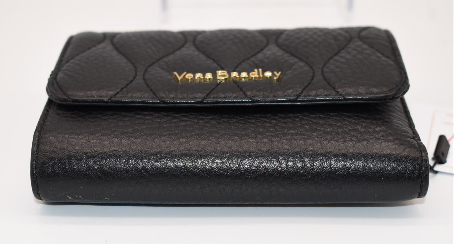 Vera Bradley Compact Riley Wallet in Quilted Black Leather
