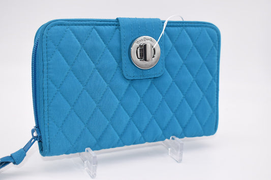 Vera Bradley RFID Microfiber Blue Turnlock Wallet
