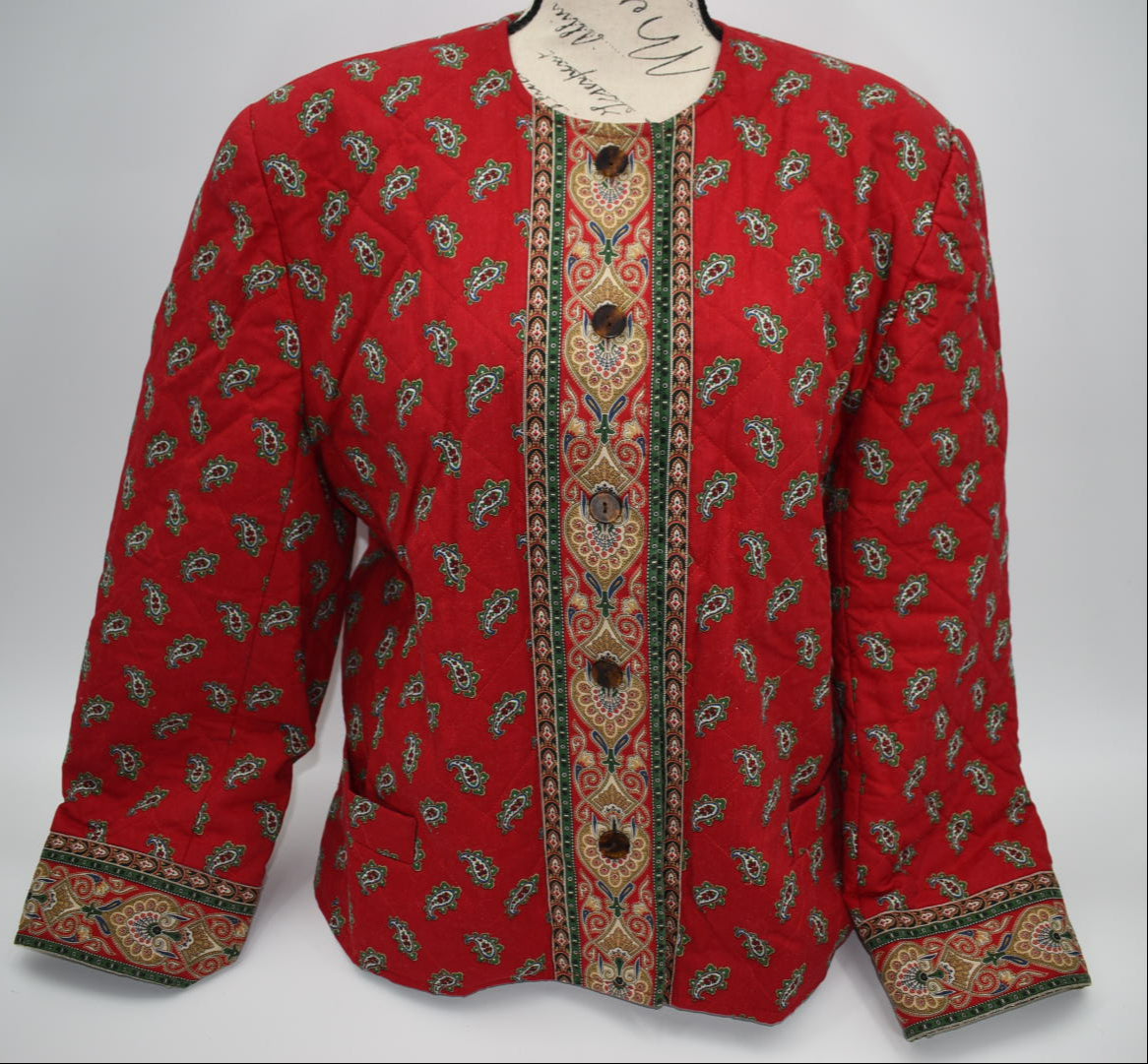 Vintage Vera Bradley Large Quilted Jacket in "Red- Fall 1991" Pattern