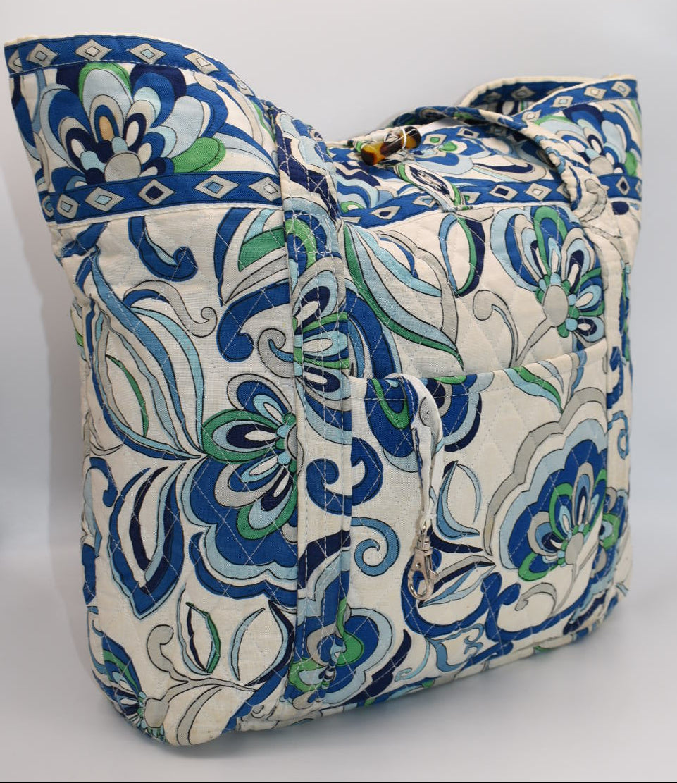 Vera Bradley Large Vera Tote Bag in "Mediterranean White" Pattern