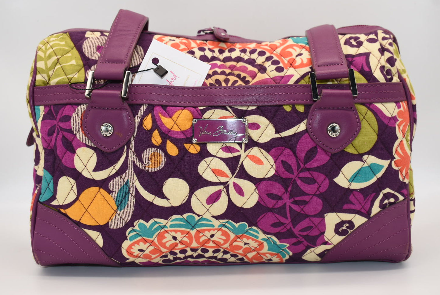 Vera Bradley Trimmed Caroline Satchel Bag in "Plum Crazy" Pattern