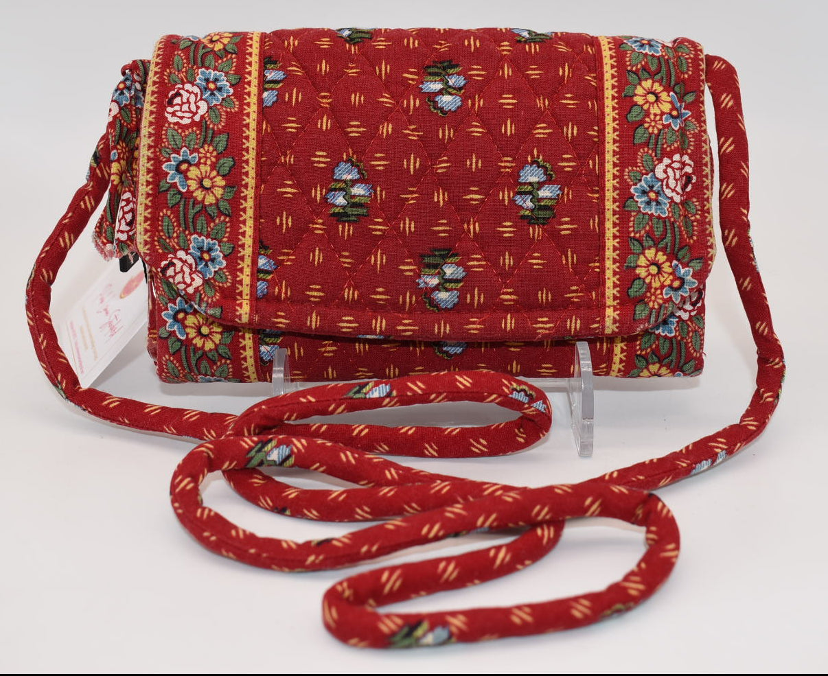 Vintage Vera Bradley Strap Crossbody Wallet in "Provincial Red-2000" Pattern