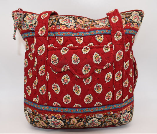 Vintage Vera Bradley Small Villager Tote Bag in "Red Leaf" Pattern