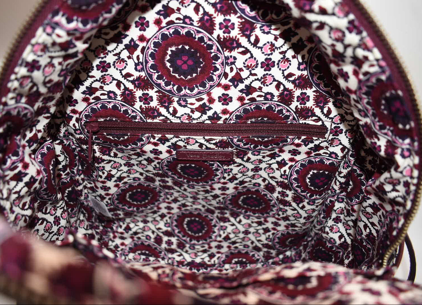 Vera Bradley Leather Carryall Backpack in "Mulled Wine" Pattern