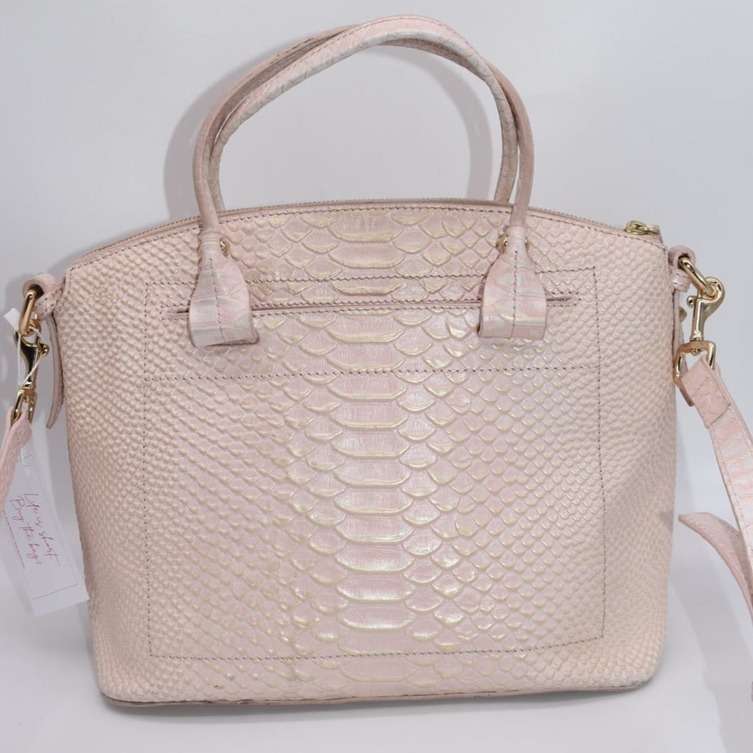 Dooney & Bourke Pink Pearl Croc Domed Satchel Bag
