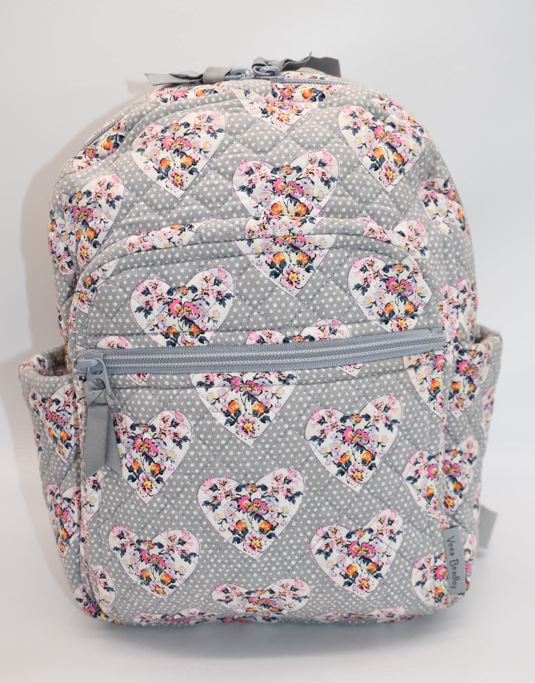 Vera Bradley Small Quilted Cotton Backpack in "Mon Amour Gray" Pattern