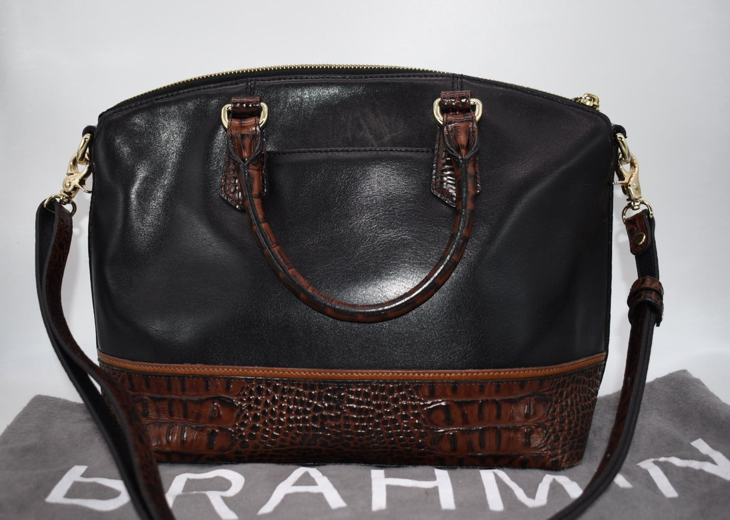 Brahmin Duxbury Satchel Bag in Black Tuscan Tri-Texture