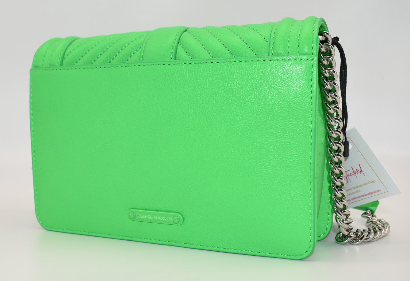 Rebecca Minkoff Chevron Quilted Small Love Crossbody Bag in Neon Green