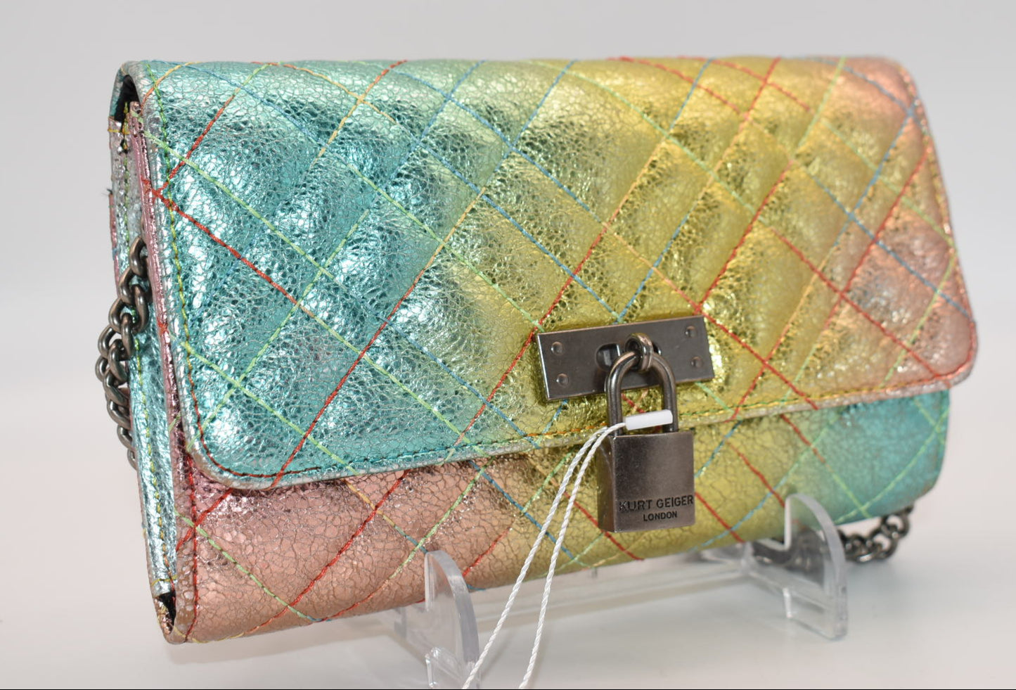 Kurt Geiger Brixton Metallic Rainbow Wallet on a Chain