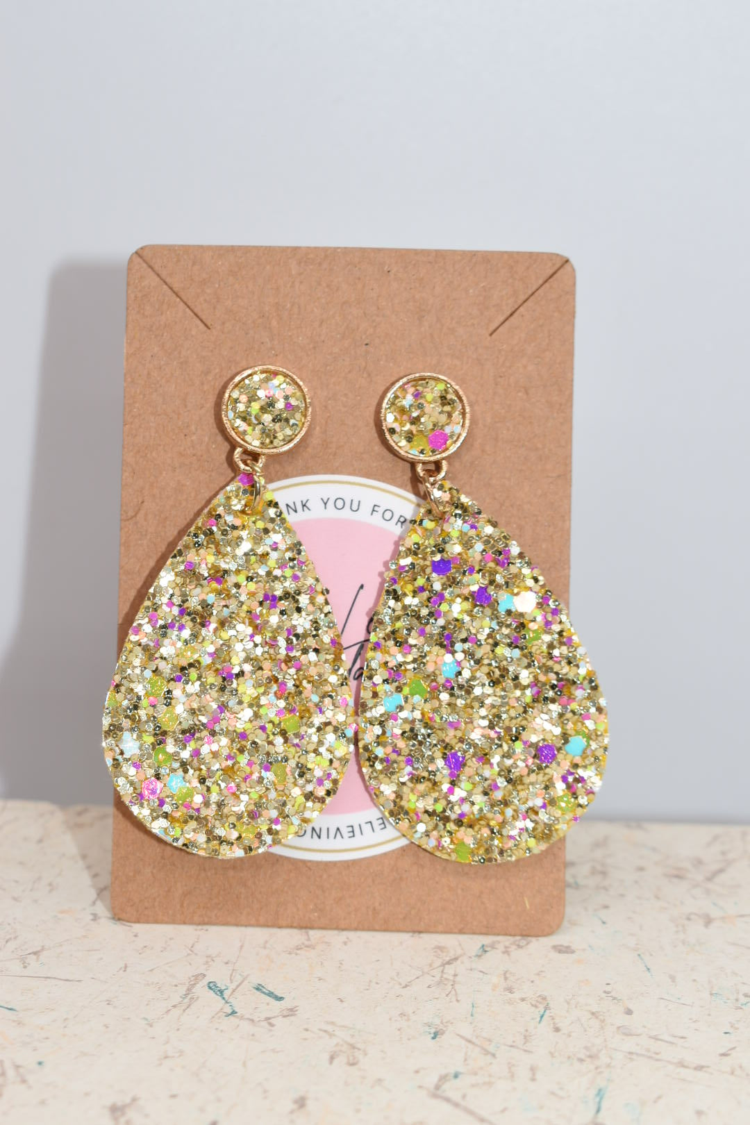 Statement Earrings: Gold Glamour Glitter Drop Earrings