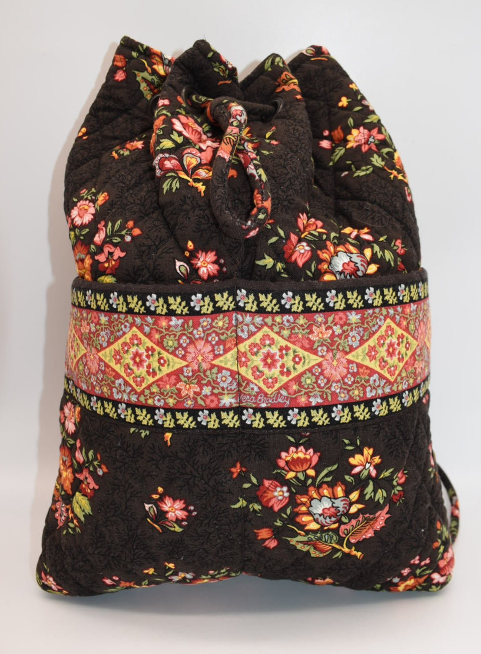 Vera Bradley Drawstring Back Sack Bag in "Chocolate" Pattern