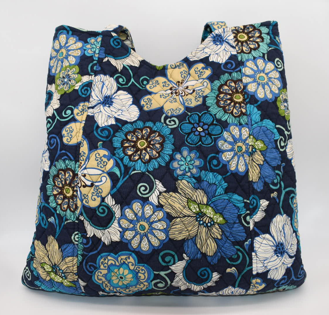 Vera Bradley Large Curvy Tote Bag in "Mod Floral Blue" Pattern