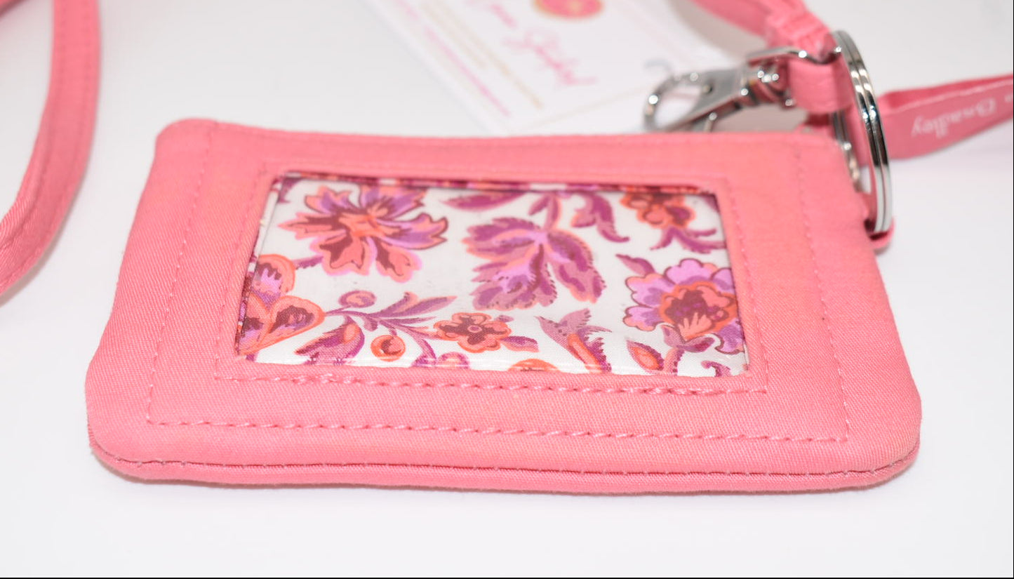 Vera Bradley Zip ID Lanyard in "Terra Cotta Rose" Pattern