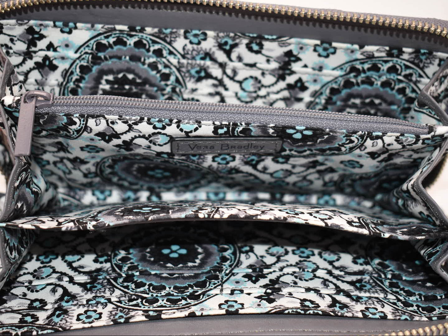 Vera Bradley Leather Carryall RFID Accordion Wristlet in "Storm Cloud"