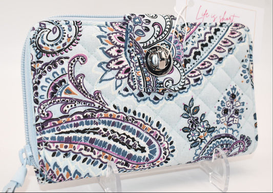 Vera Bradley RFID Turnlock Wallet in "Soft Sky Paisley" Pattern