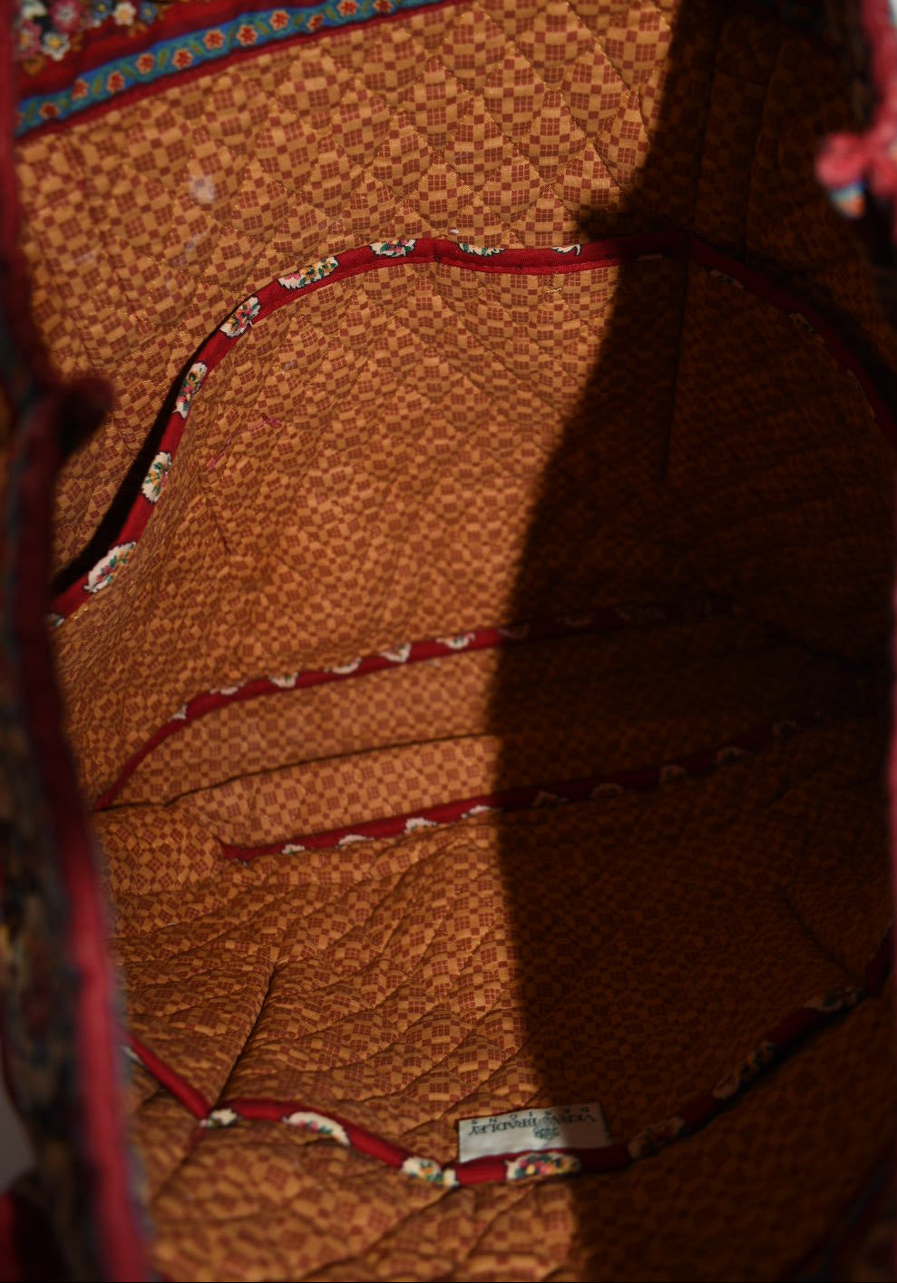 Vintage Vera Bradley Large Vera Tote Bag in "Red Leaf" Pattern