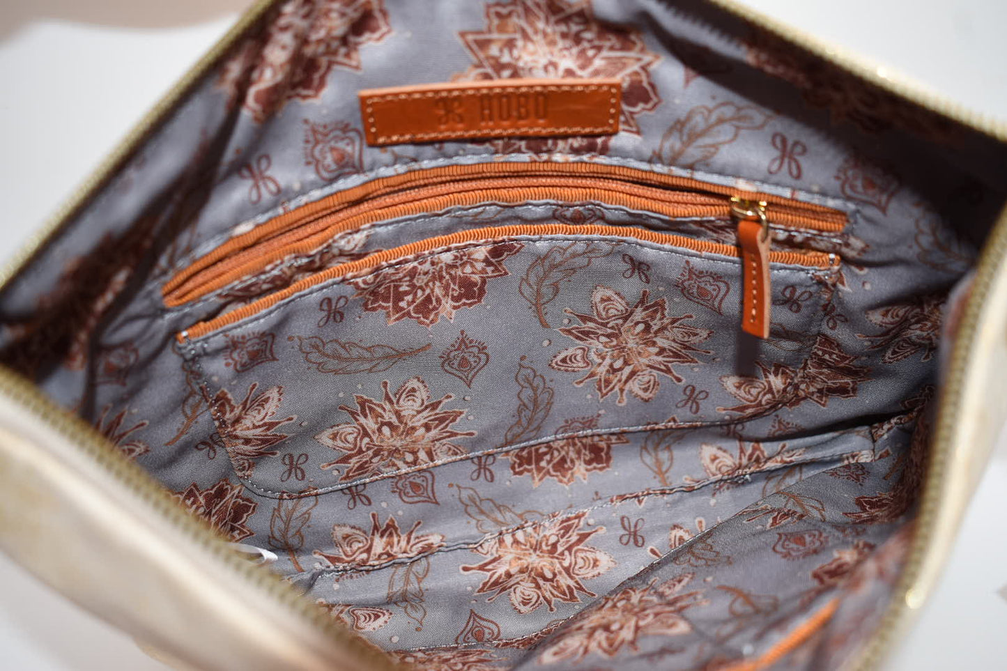 HOBO INTL Leather Convertible Crossbody Bag in Gold Leaf Shimmer