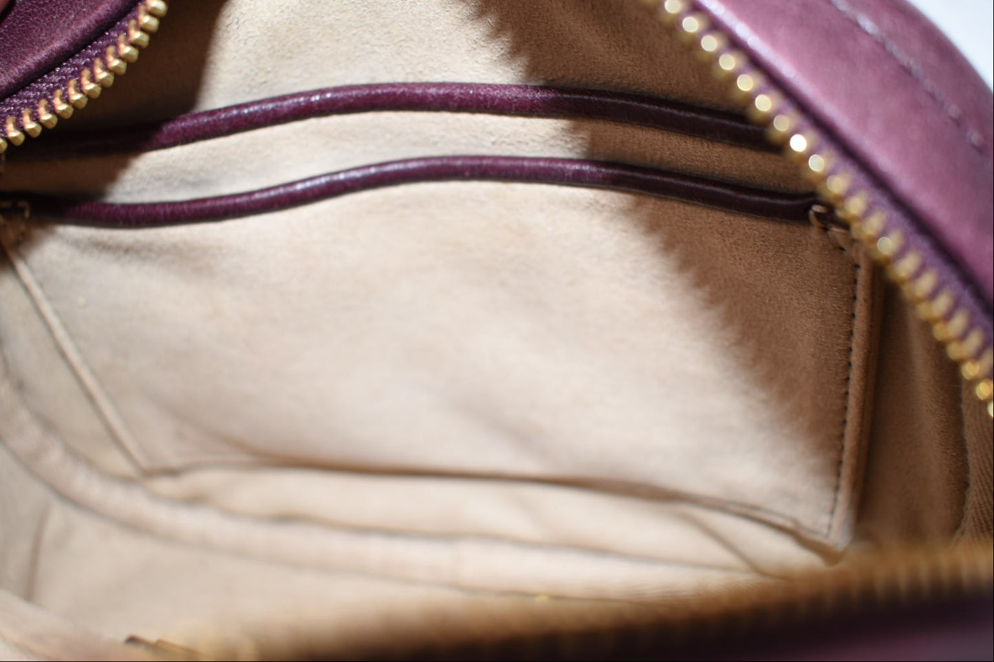 Tory Burch Kira Chevron Small Camera Bag in Fig Burgundy Glazed Leather