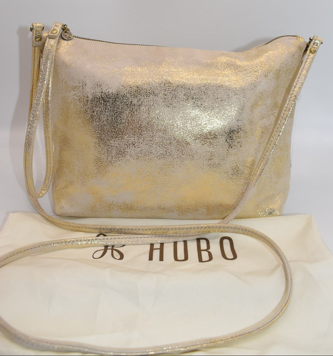 HOBO INTL Leather Convertible Crossbody Bag in Gold Leaf Shimmer