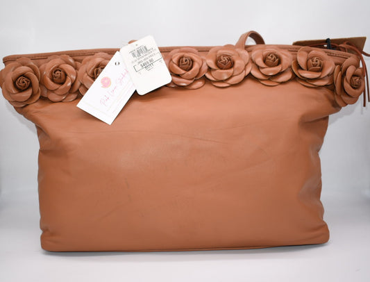 Clever Carriage Company Handcrafted Leather Rose Tote Bag in Tan