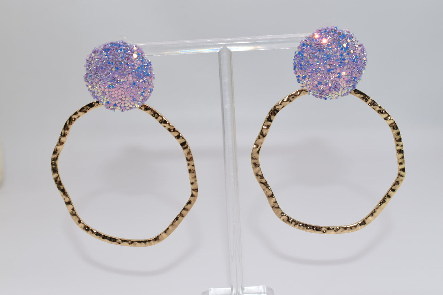 Statement Earrings: Glitter Top Hoops Lavender Drop Earrings