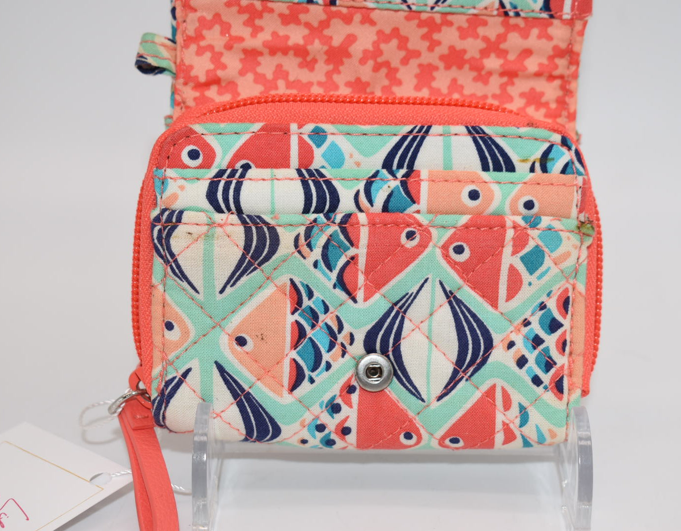 Vera Bradley RFID Compact Wallet in "Go Fish - Coral" Pattern