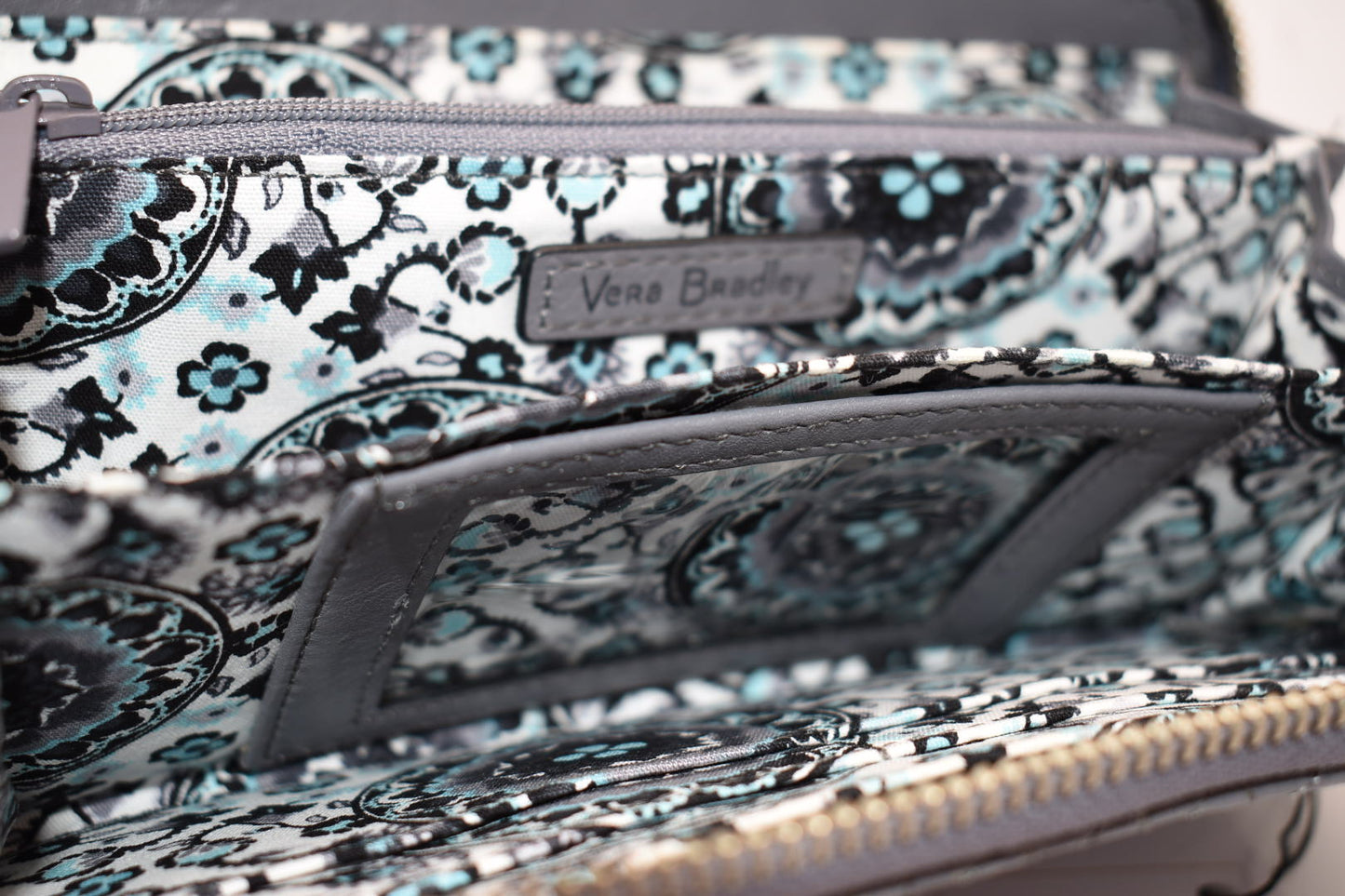 Vera Bradley Leather Carryall RFID Accordion Wristlet in "Storm Cloud"