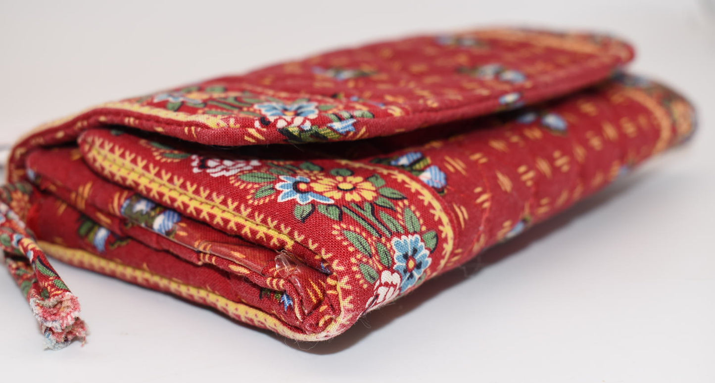 Vintage Vera Bradley Strap Crossbody Wallet in "Provincial Red-2000" Pattern