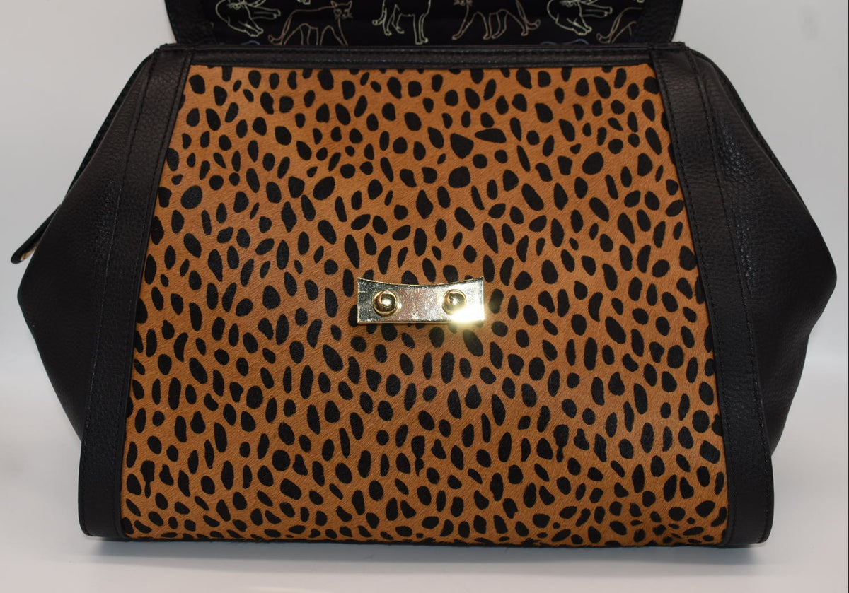 Vera Bradley Large Stella Satchel Bag in Leather & Calf Hair - Cheetah Black