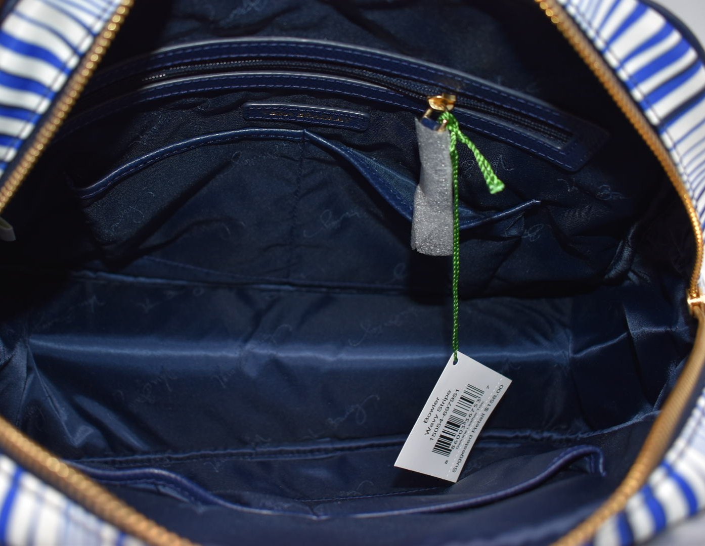 Vera Bradley Bowler Satchel Bag in "Wavy Stripe" with Navy Trim