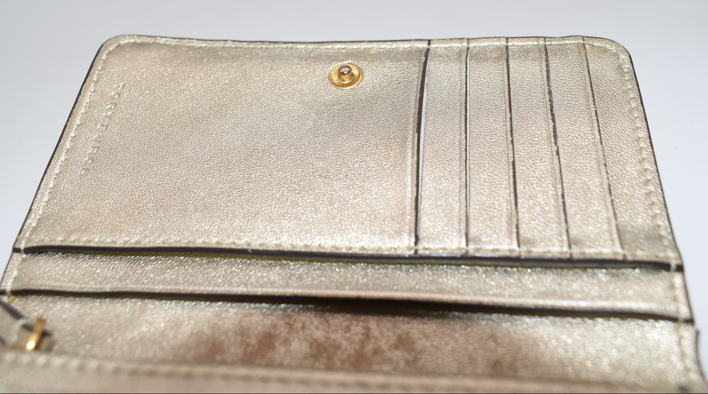 Tory Burch Fleming Metallic Slim Medium Wallet in Gold