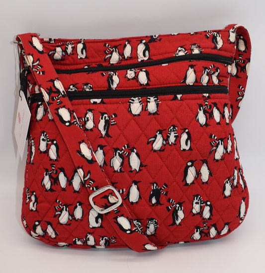 Vera Bradley Triple Zip Hipster Crossbody Bag in "Playful Penguins" Pattern