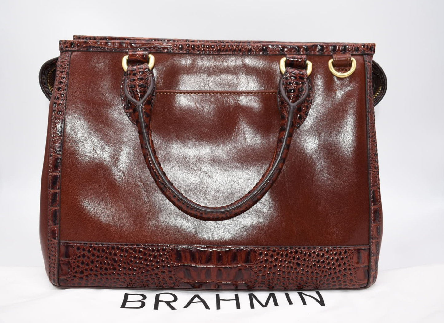 Brahmin Schooner Satchel Bag in Cognac Quincy