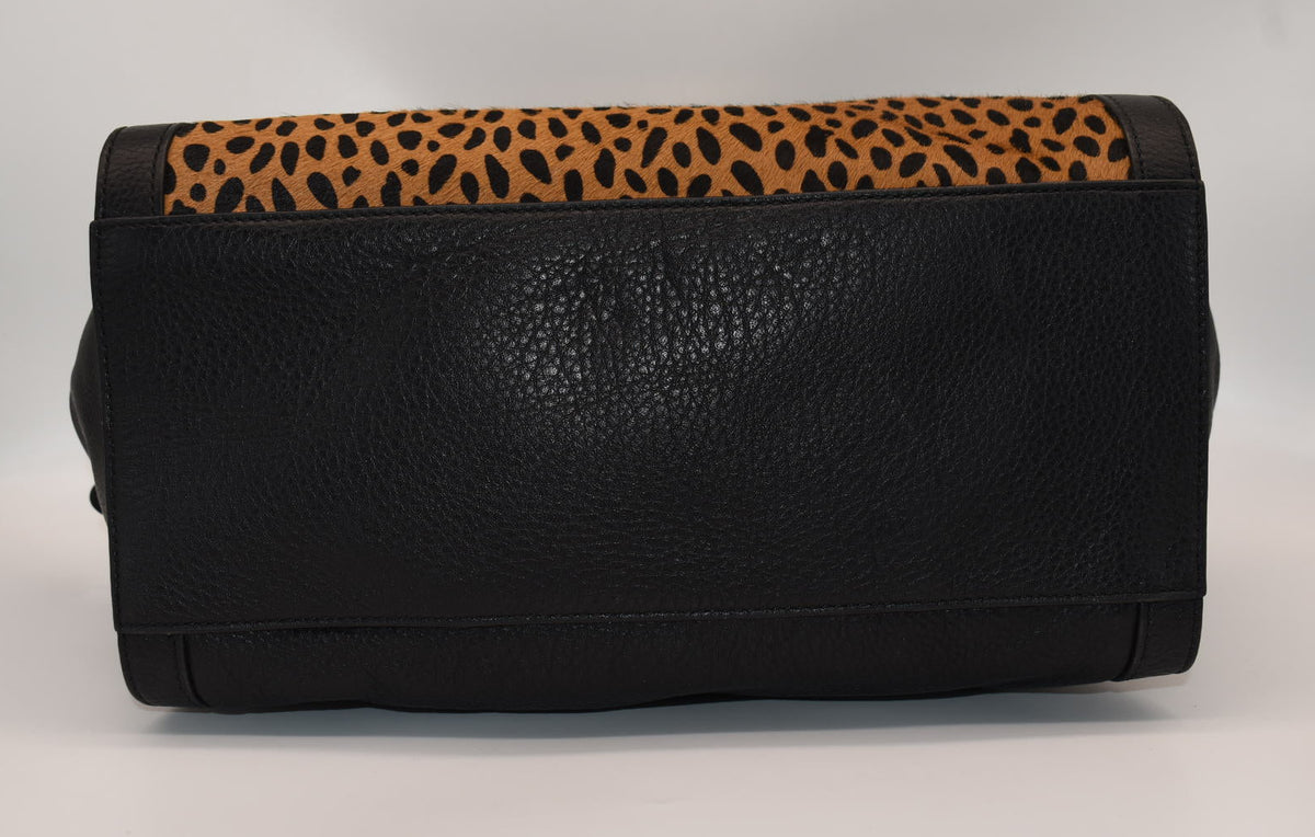 Vera Bradley Large Stella Satchel Bag in Leather & Calf Hair - Cheetah Black