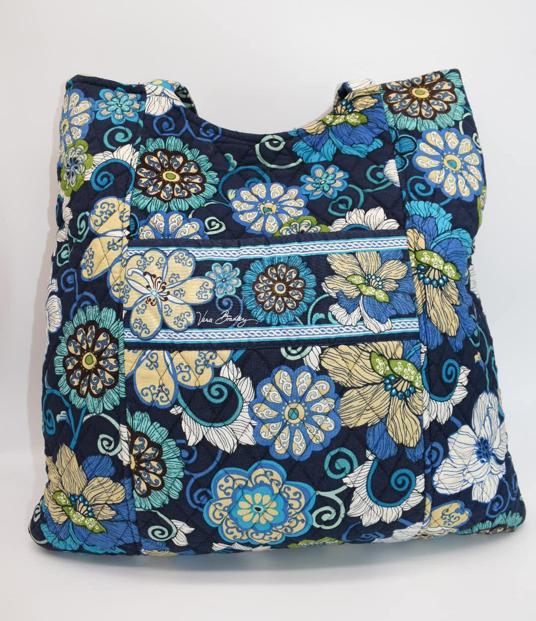 Vera Bradley Large Curvy Tote Bag in "Mod Floral Blue" Pattern