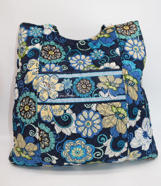 Vera Bradley Large Curvy Tote Bag in "Mod Floral Blue" Pattern