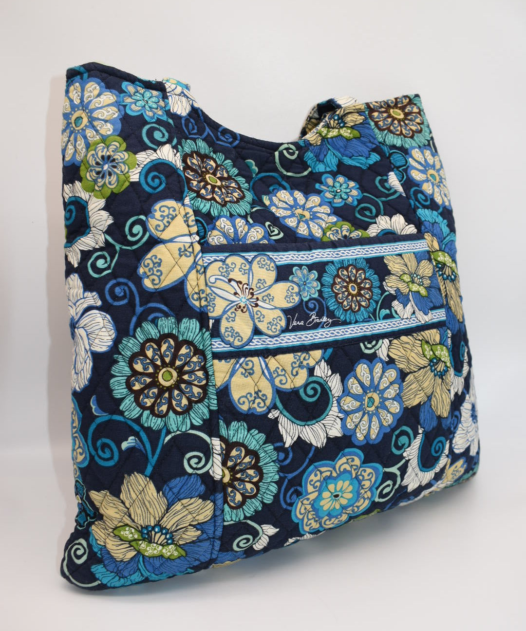 Vera Bradley Large Curvy Tote Bag in "Mod Floral Blue" Pattern