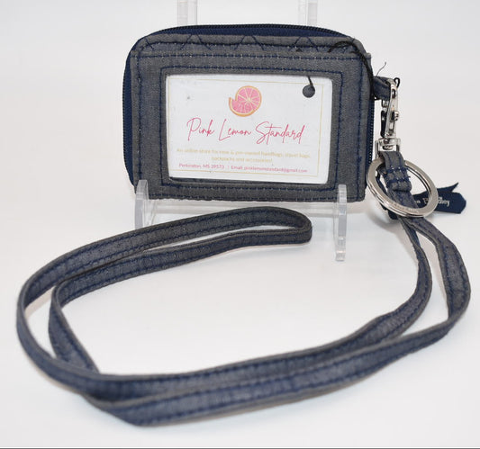 Vera Bradley Small Zip-Around Wallet & Lanyard in Moonlight Navy