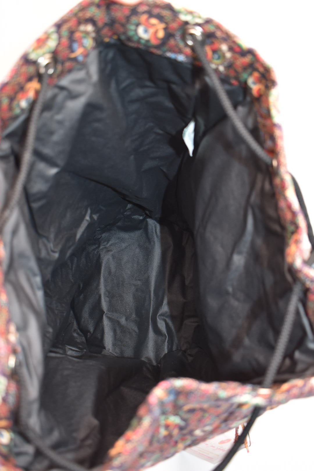 Vintage Vera Bradley Large Drawstring Sling Backpack in "Colette Black" Pattern