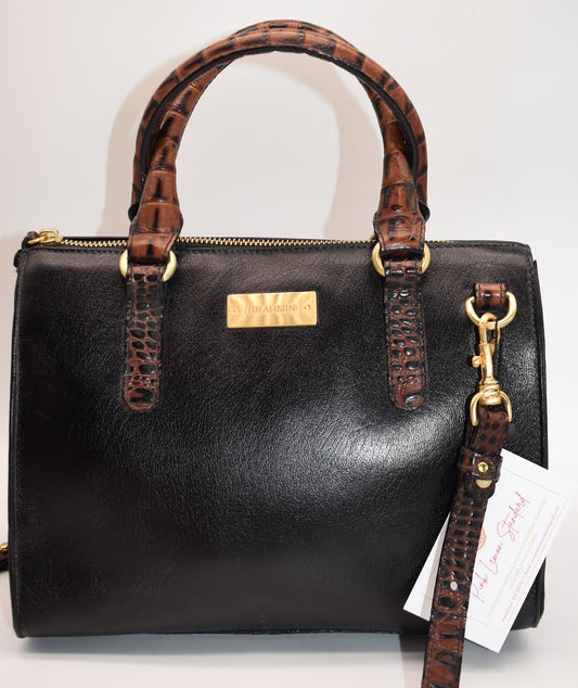 Brahmin Anywhere Convertible Leather Satchel Bag Tuscan Black