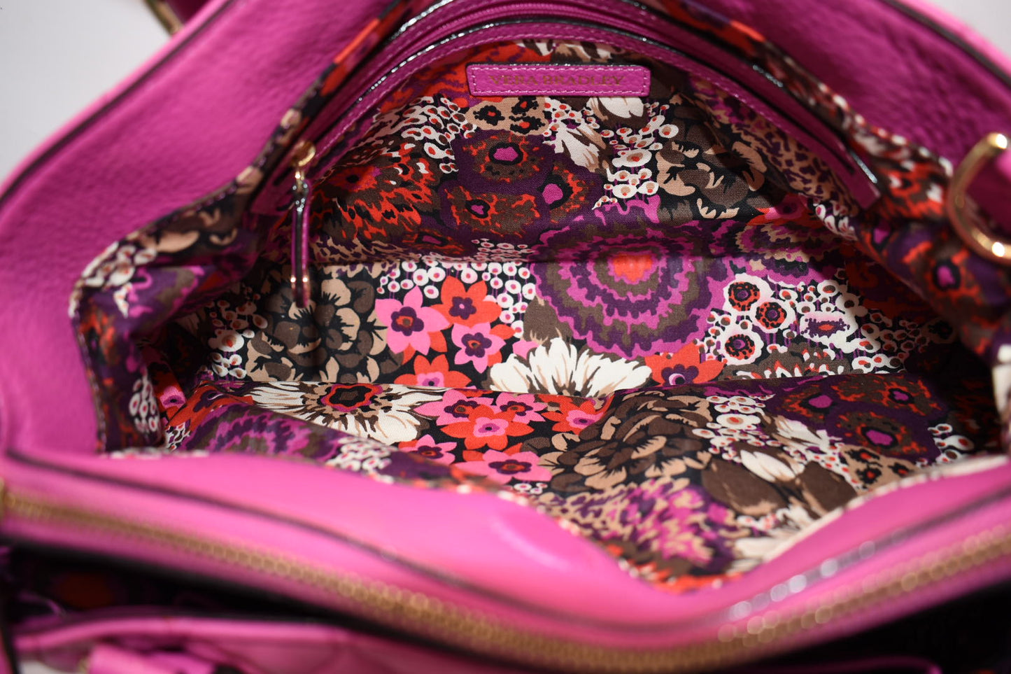 Vera Bradley Large Quilted Leather Emma Satchel Bag in Magenta