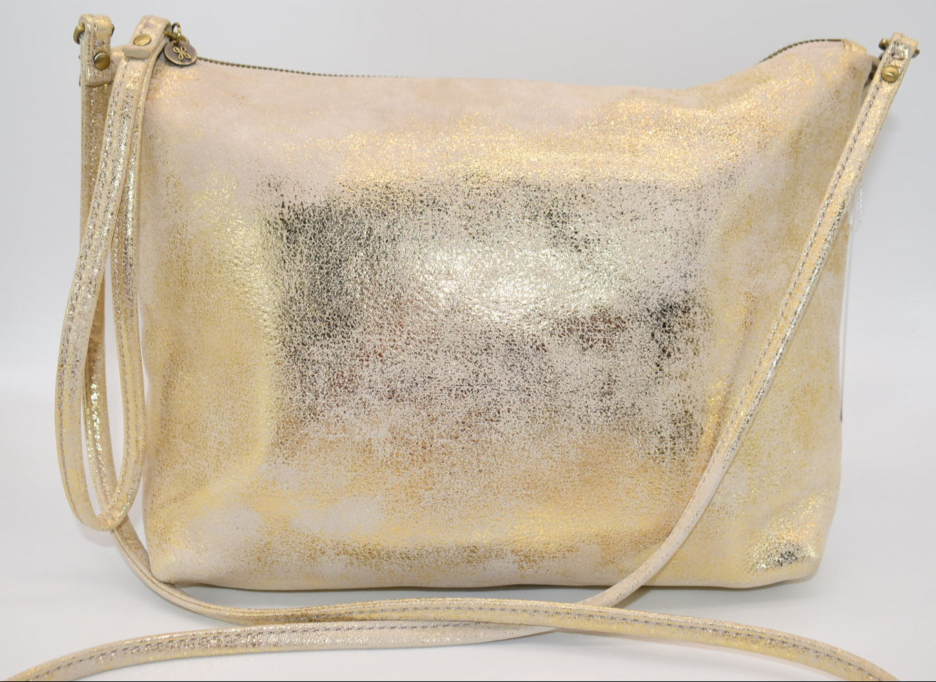 HOBO INTL Leather Convertible Crossbody Bag in Gold Leaf Shimmer