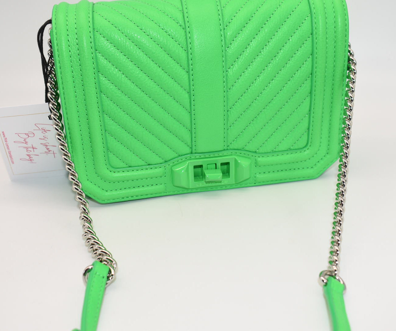 Rebecca Minkoff Chevron Quilted Small Love Crossbody Bag in Neon Green